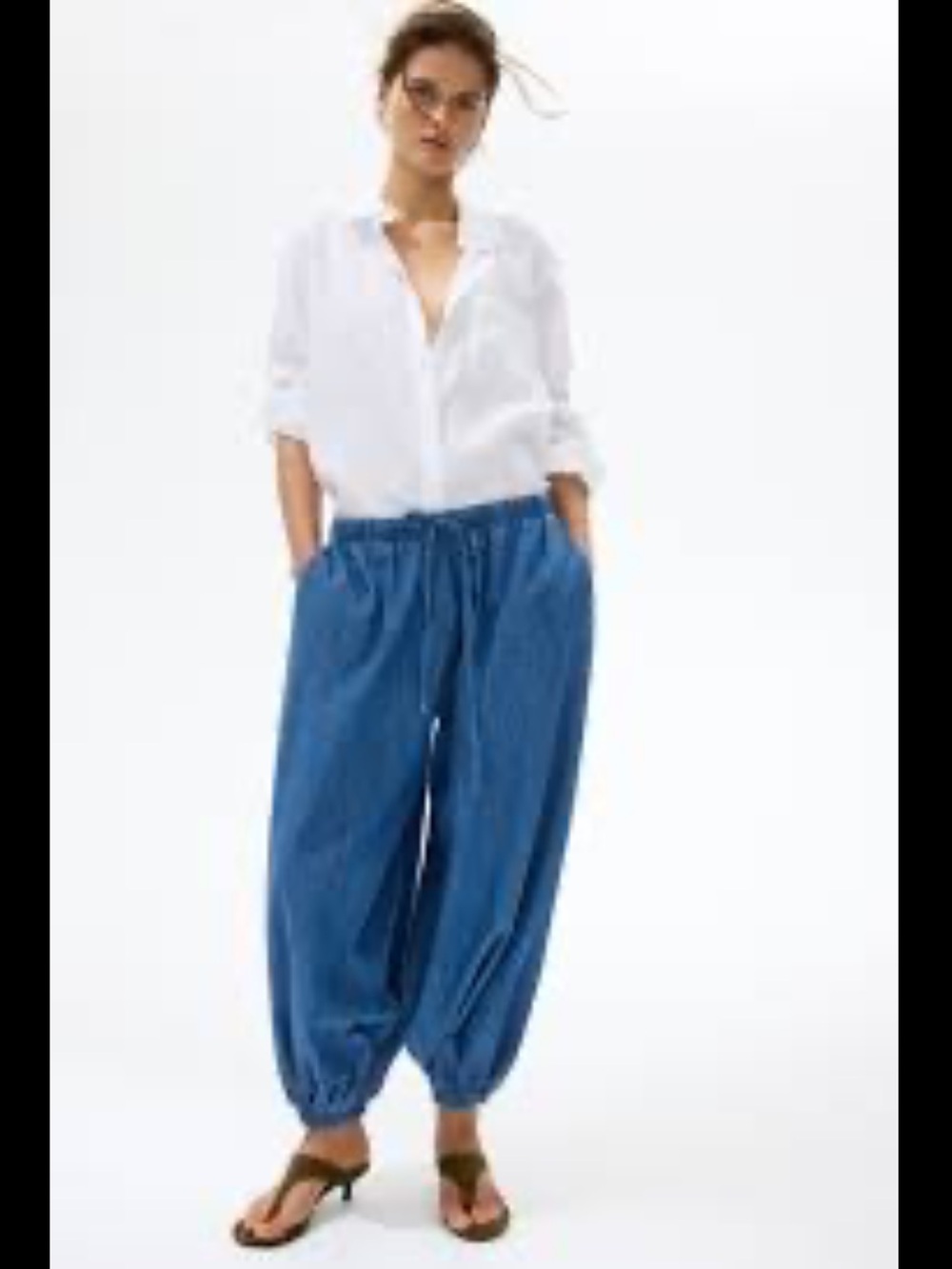 Blue Textured Elastic-Waist Jogger Pants